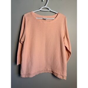 Color Me Cotton Womens Peach Ribbed Knit Pullover Top XL Coastal Minimalist